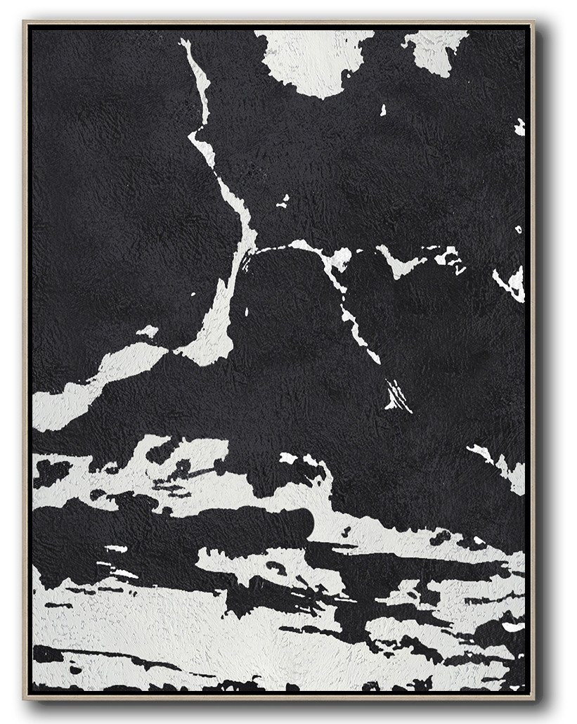 Hand-Painted Black And White Minimalist Painting On Canvas - Buy Art Prints Online Bedroom Large